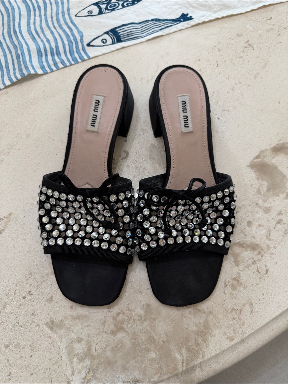 Miu Miu Black Crystal-Studded Slide Mules